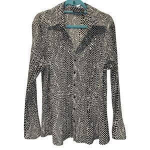 APT 9 Women's Size 2X Button Up Bell Sleeve Black & White Pleated Stretch Blouse